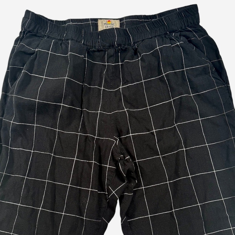 Marine Layer Allison Pants Womens Medium Black Windowpane Plaid Cropped 13793